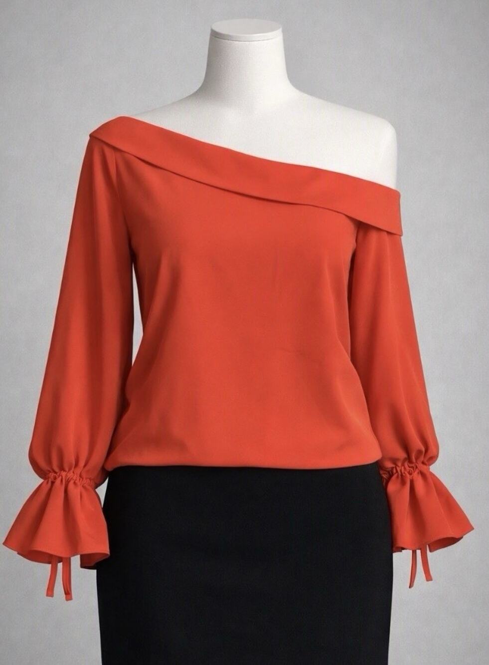 Vince Camuto Orange Off One Shoulder Bell Sleeve Blouse Size Medium